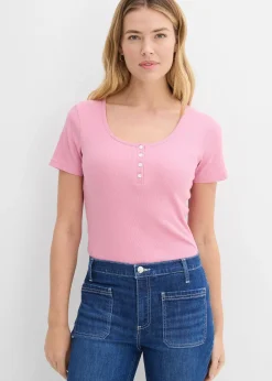 Femme bonprix Basiques|T-Shirts & Tops|T-shirt col tunisien, 100% coton