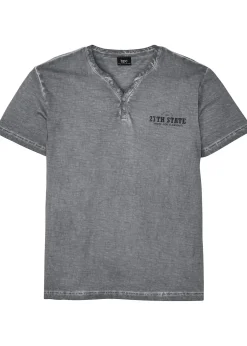 bonprix T-shirt col tunisien, aspect délavé, 100% coton|Homme T-Shirts & Polos