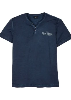 bonprix T-shirt col tunisien, aspect délavé, 100% coton|Homme T-Shirts & Polos