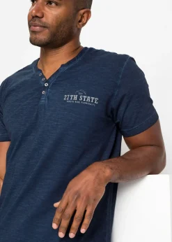 bonprix T-shirt col tunisien, aspect délavé, 100% coton|Homme T-Shirts & Polos