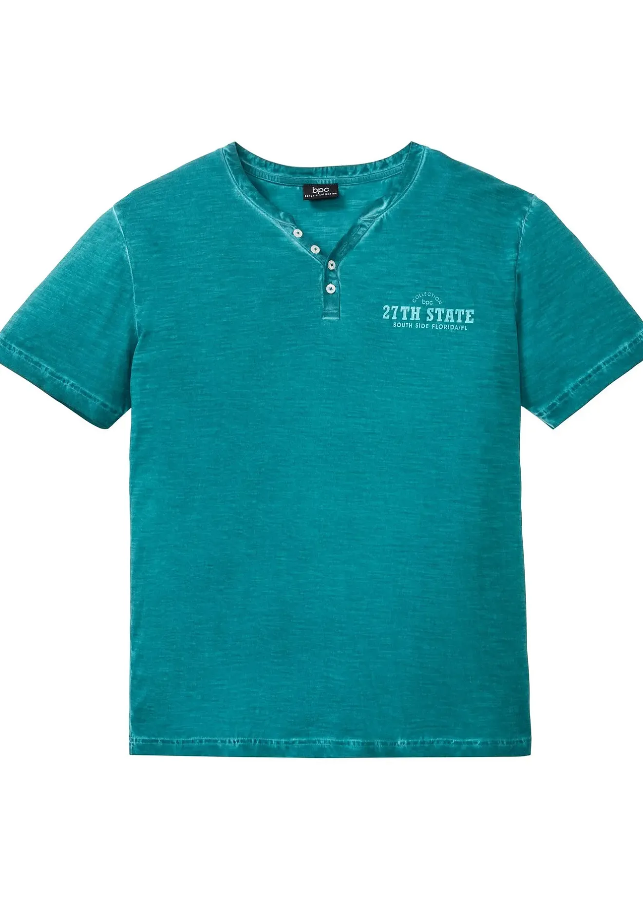 Homme bonprix T-Shirts & Polos|T-shirt col tunisien, aspect délavé, 100% coton