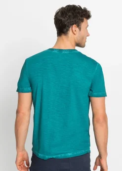 Homme bonprix T-Shirts & Polos|T-shirt col tunisien, aspect délavé, 100% coton