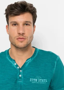 Homme bonprix T-Shirts & Polos|T-shirt col tunisien, aspect délavé, 100% coton