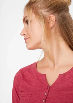 bonprix T-shirt col tunisien boutonné à manches longues|Femme T-Shirts & Tops