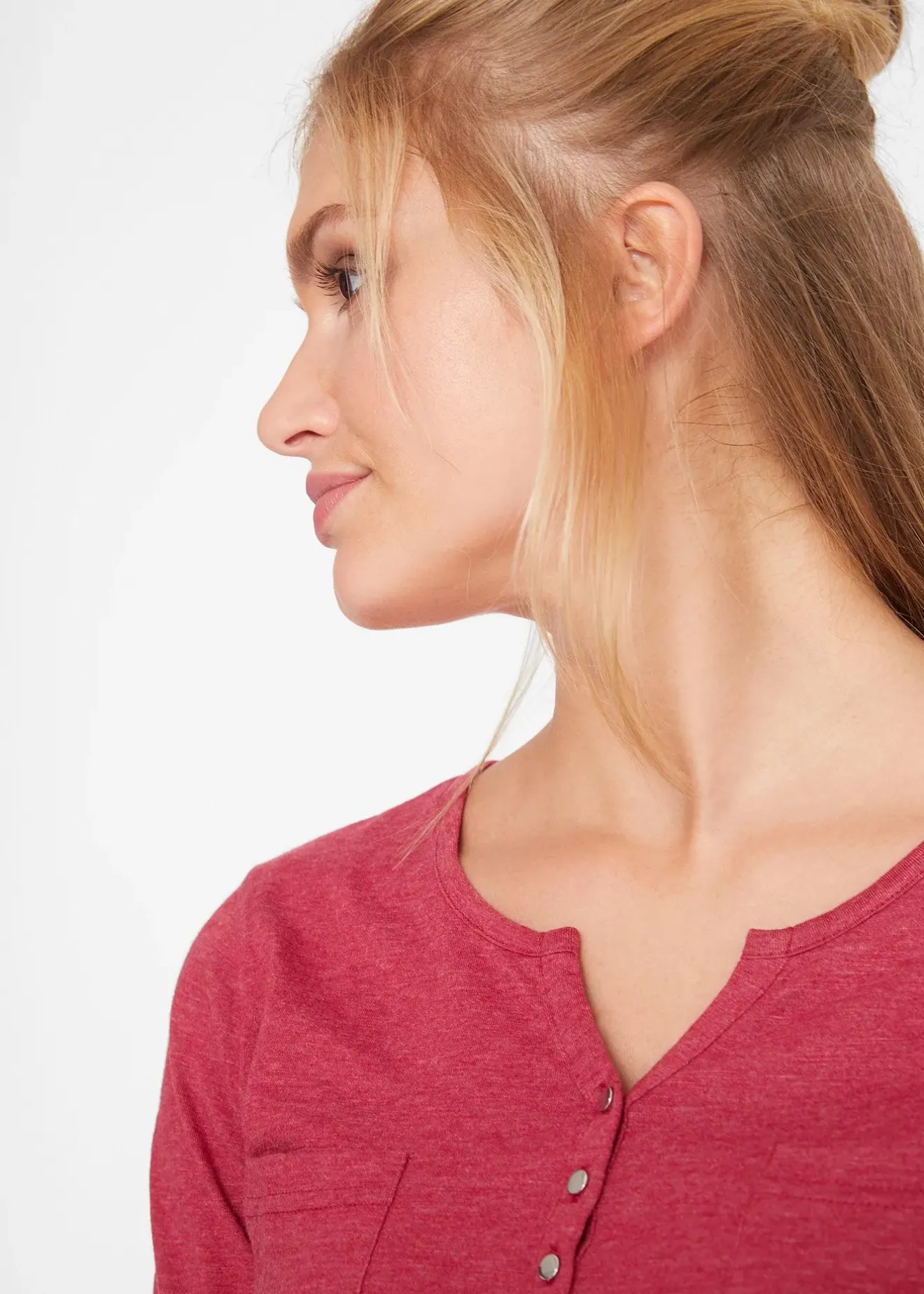 bonprix T-shirt col tunisien boutonné à manches longues|Femme T-Shirts & Tops