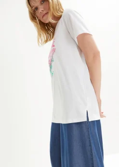 bonprix T-shirt coton avec imprimé, manches courtes|Femme T-Shirts & Tops