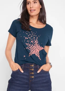 bonprix T-shirt coton en fil flammé, manches courtes|Femme T-Shirts & Tops