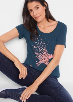 bonprix T-shirt coton en fil flammé, manches courtes|Femme T-Shirts & Tops