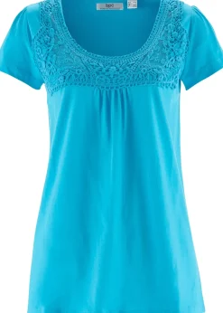 Femme bonprix T-Shirts & Tops|T-shirt coton et dentelle, manches courtes