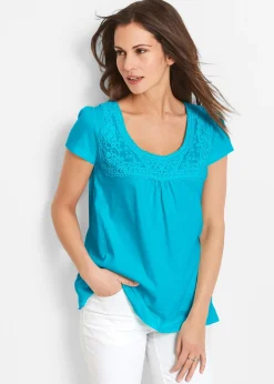 Femme bonprix T-Shirts & Tops|T-shirt coton et dentelle, manches courtes
