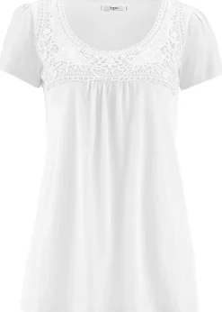 bonprix T-shirt coton et dentelle, manches courtes|Femme T-Shirts & Tops