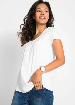 bonprix T-shirt coton et dentelle, manches courtes|Femme T-Shirts & Tops