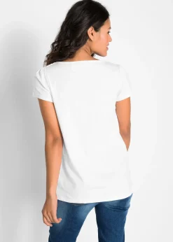 bonprix T-shirt coton et dentelle, manches courtes|Femme T-Shirts & Tops