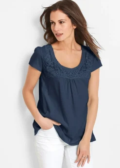 Femme bonprix T-Shirts & Tops|T-shirt coton et dentelle, manches courtes