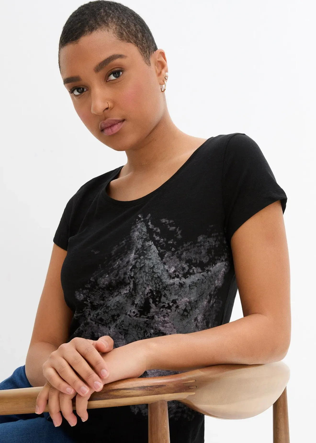 Femme bonprix T-Shirts & Tops|T-shirt coton fil flammé à manches courtes