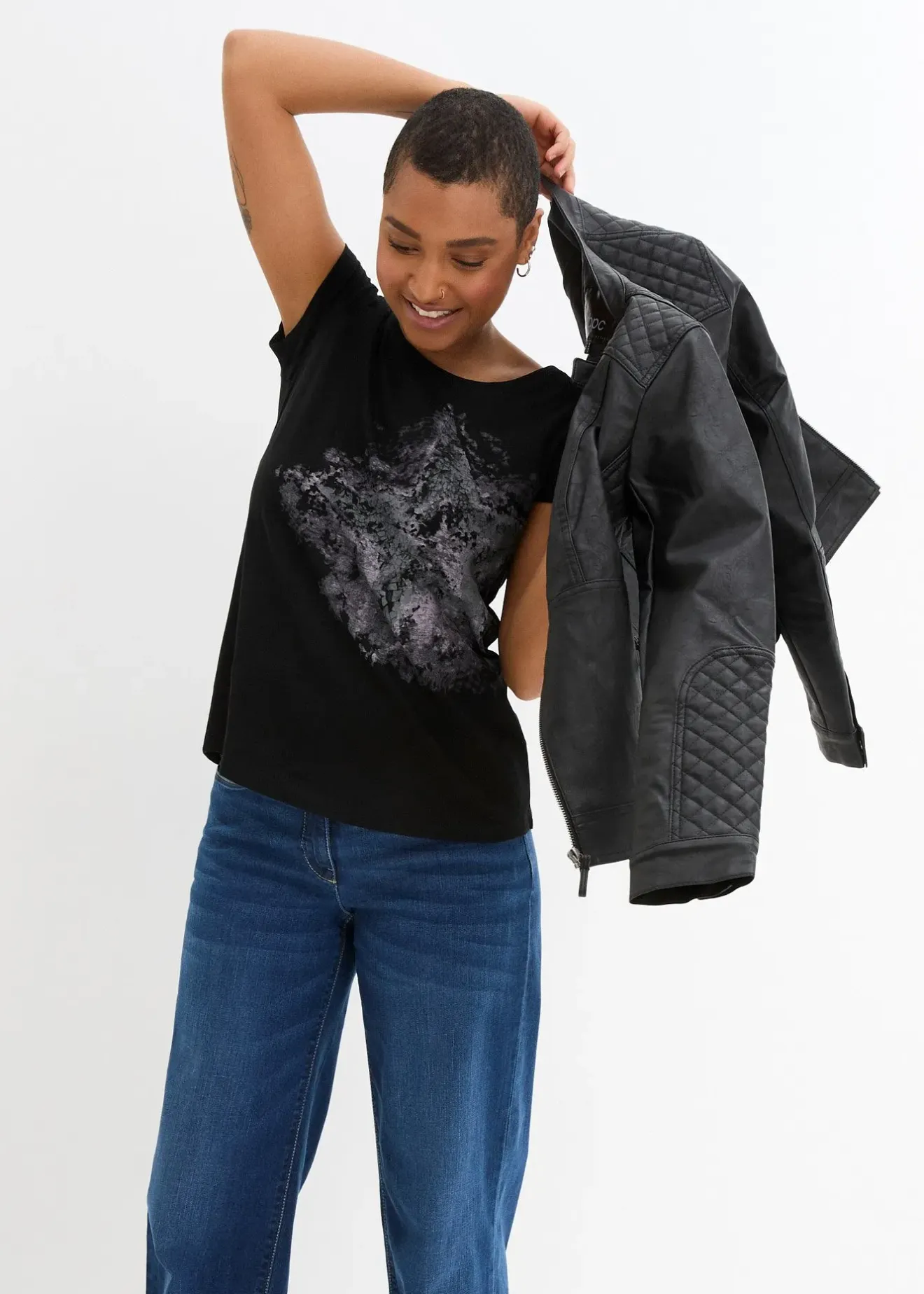 Femme bonprix T-Shirts & Tops|T-shirt coton fil flammé à manches courtes