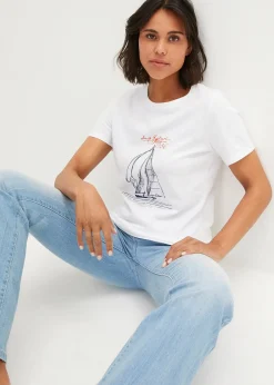 bonprix T-shirt coton imprimé et fendu sur le côté|Femme T-Shirts & Tops