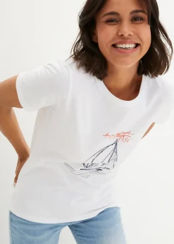 bonprix T-shirt coton imprimé et fendu sur le côté|Femme T-Shirts & Tops