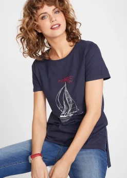 bonprix T-shirt coton imprimé et fendu sur le côté|Femme T-Shirts & Tops