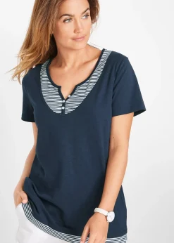 bonprix T-shirt coton style 2 en 1, manches courtes|Femme T-Shirts & Tops