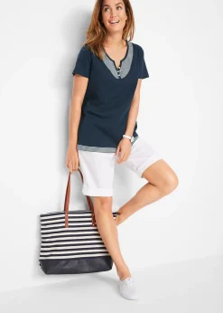 bonprix T-shirt coton style 2 en 1, manches courtes|Femme T-Shirts & Tops