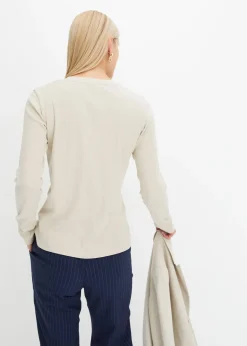 Femme bonprix Basiques|T-Shirts & Tops|T-shirt côtelé manches longues 100 % coton