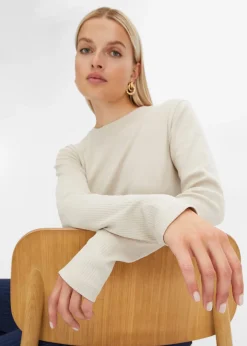 Femme bonprix Basiques|T-Shirts & Tops|T-shirt côtelé manches longues 100 % coton