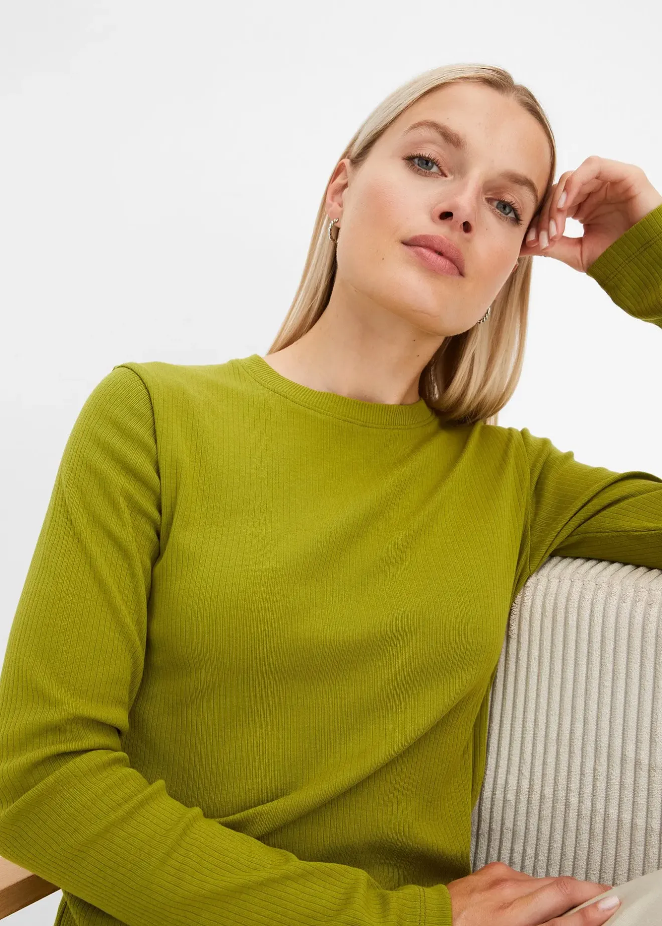 Femme bonprix Basiques|T-Shirts & Tops|T-shirt côtelé manches longues 100 % coton