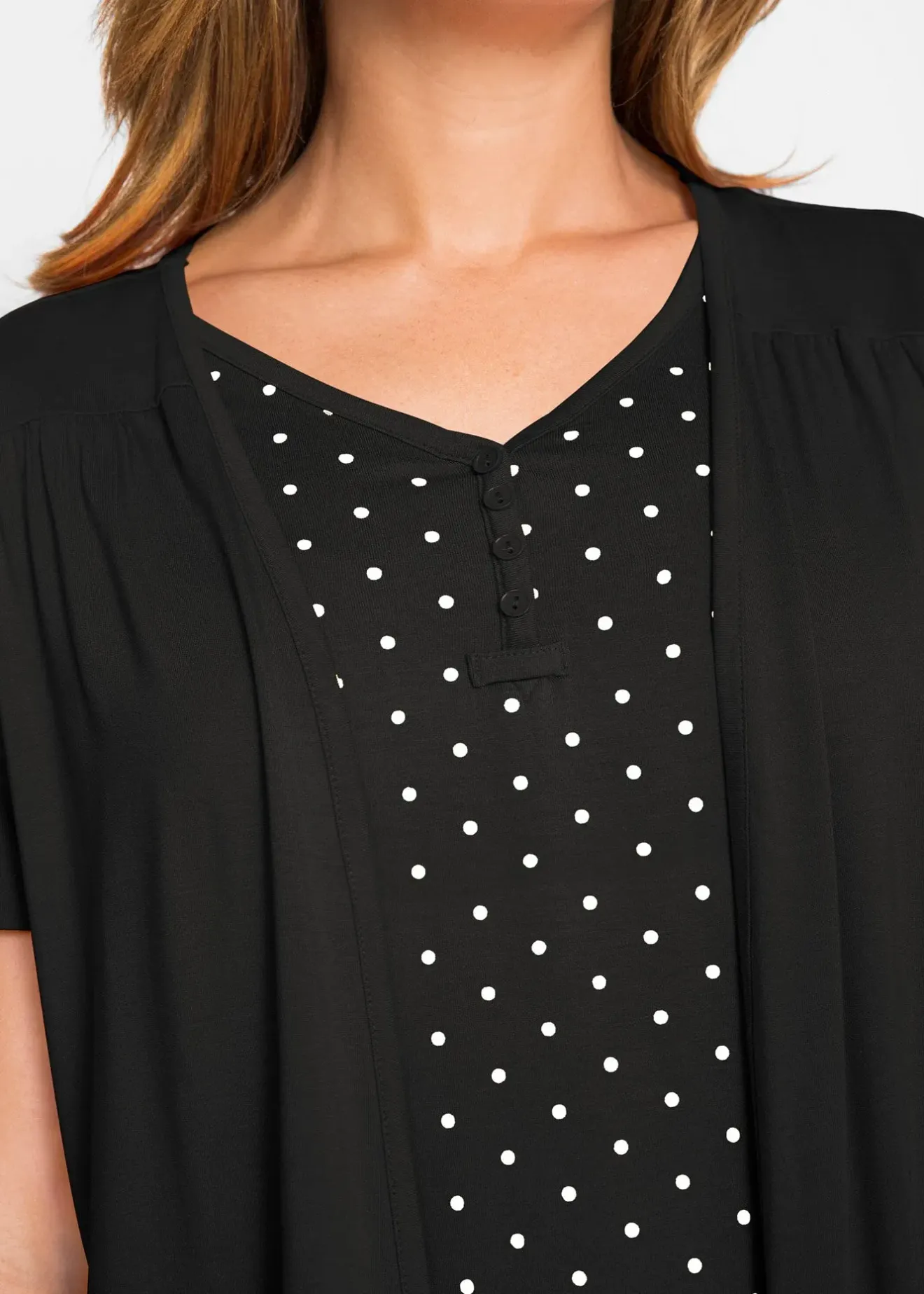 bonprix T-shirt 2en1 col V, manches courtes|Femme T-Shirts & Tops