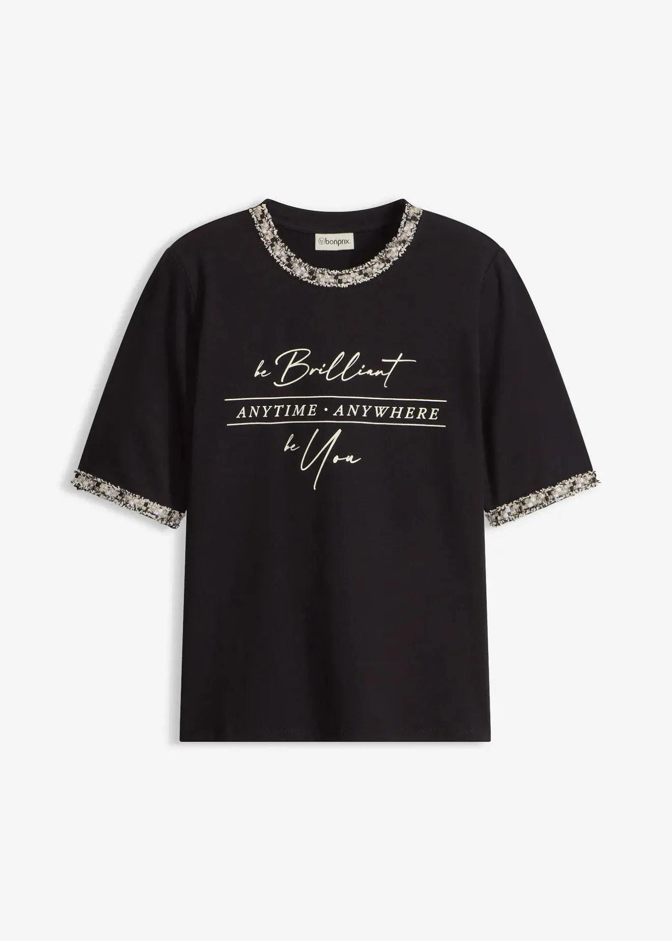 bonprix T-shirt en coton avec liseré perlé|Femme T-Shirts & Tops