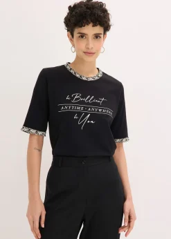 bonprix T-shirt en coton avec liseré perlé|Femme T-Shirts & Tops