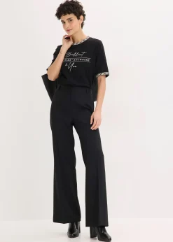 bonprix T-shirt en coton avec liseré perlé|Femme T-Shirts & Tops