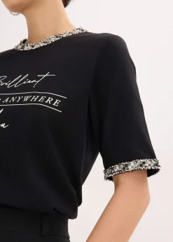 bonprix T-shirt en coton avec liseré perlé|Femme T-Shirts & Tops