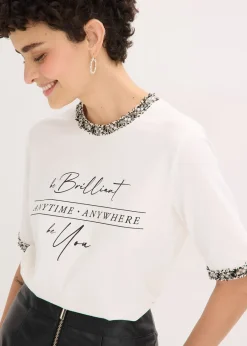 Femme bonprix T-Shirts & Tops|T-shirt en coton avec liseré perlé
