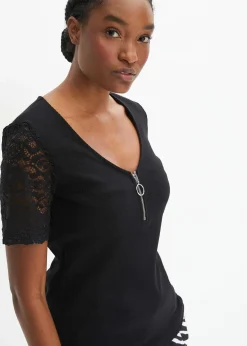 bonprix T-shirt en coton côtelé|Femme T-Shirts & Tops