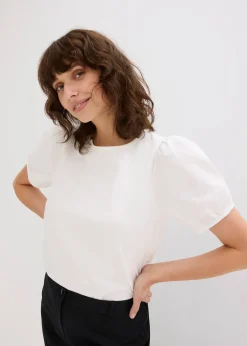 bonprix T-shirt en jersey avec manches bouffantes en popeline de coton|Femme T-Shirts & Tops