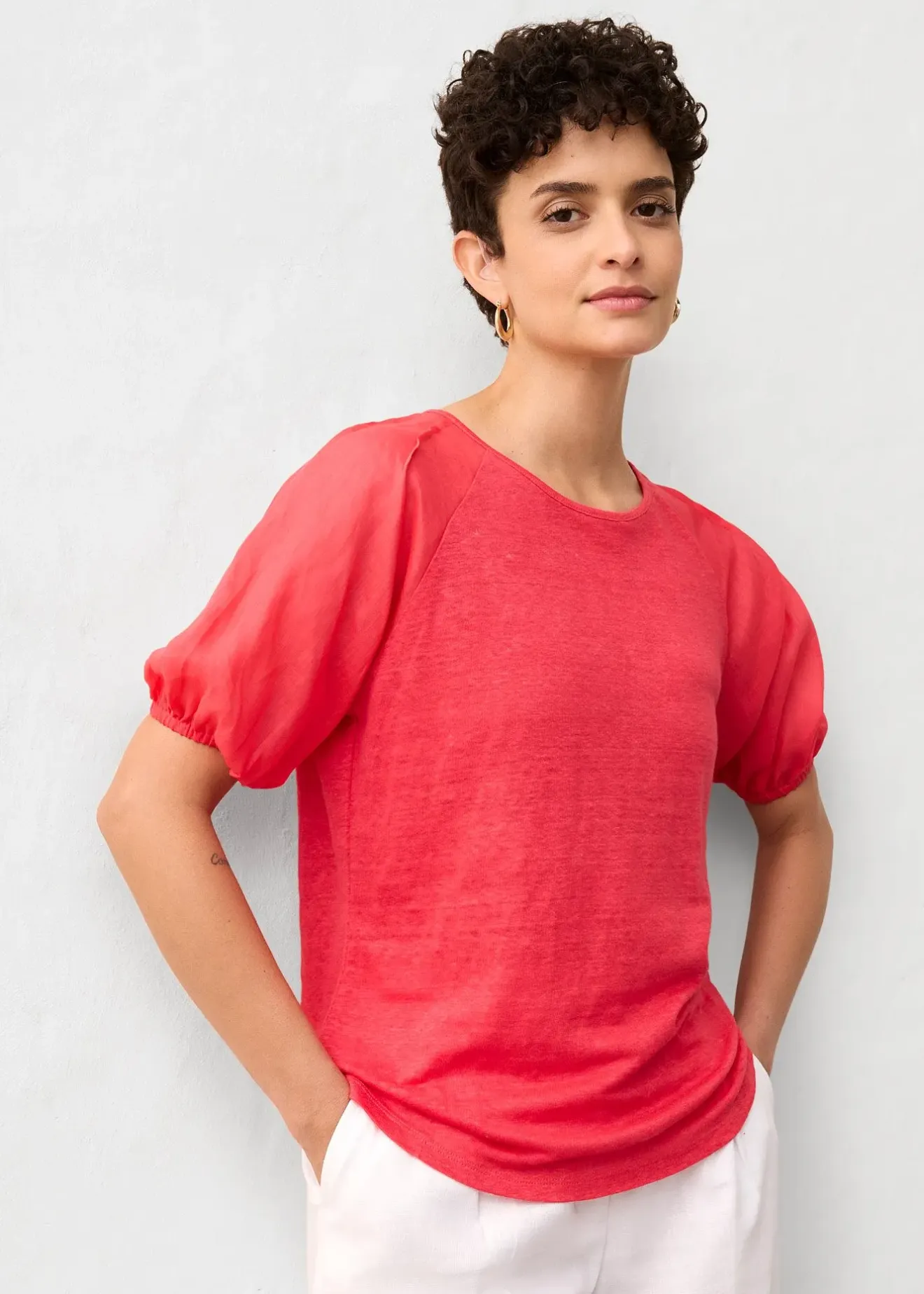 Femme bonprix Premium|T-shirt en lin à manches ballon