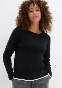 bonprix T-shirt en maille à base contrastante|Femme Maille|T-Shirts & Tops