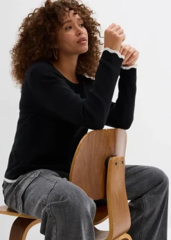 bonprix T-shirt en maille à base contrastante|Femme Maille|T-Shirts & Tops