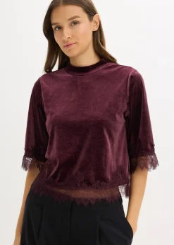 Femme bonprix T-Shirts & Tops|T-shirt en velours et dentelle