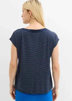 bonprix T-shirt en viscose fluide avec empiècement satin|Femme T-Shirts & Tops