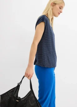 bonprix T-shirt en viscose fluide avec empiècement satin|Femme T-Shirts & Tops