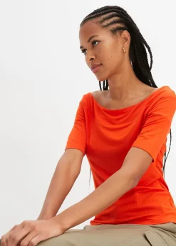 bonprix T-shirt encolure Bardot en viscose extensible|Femme T-Shirts & Tops