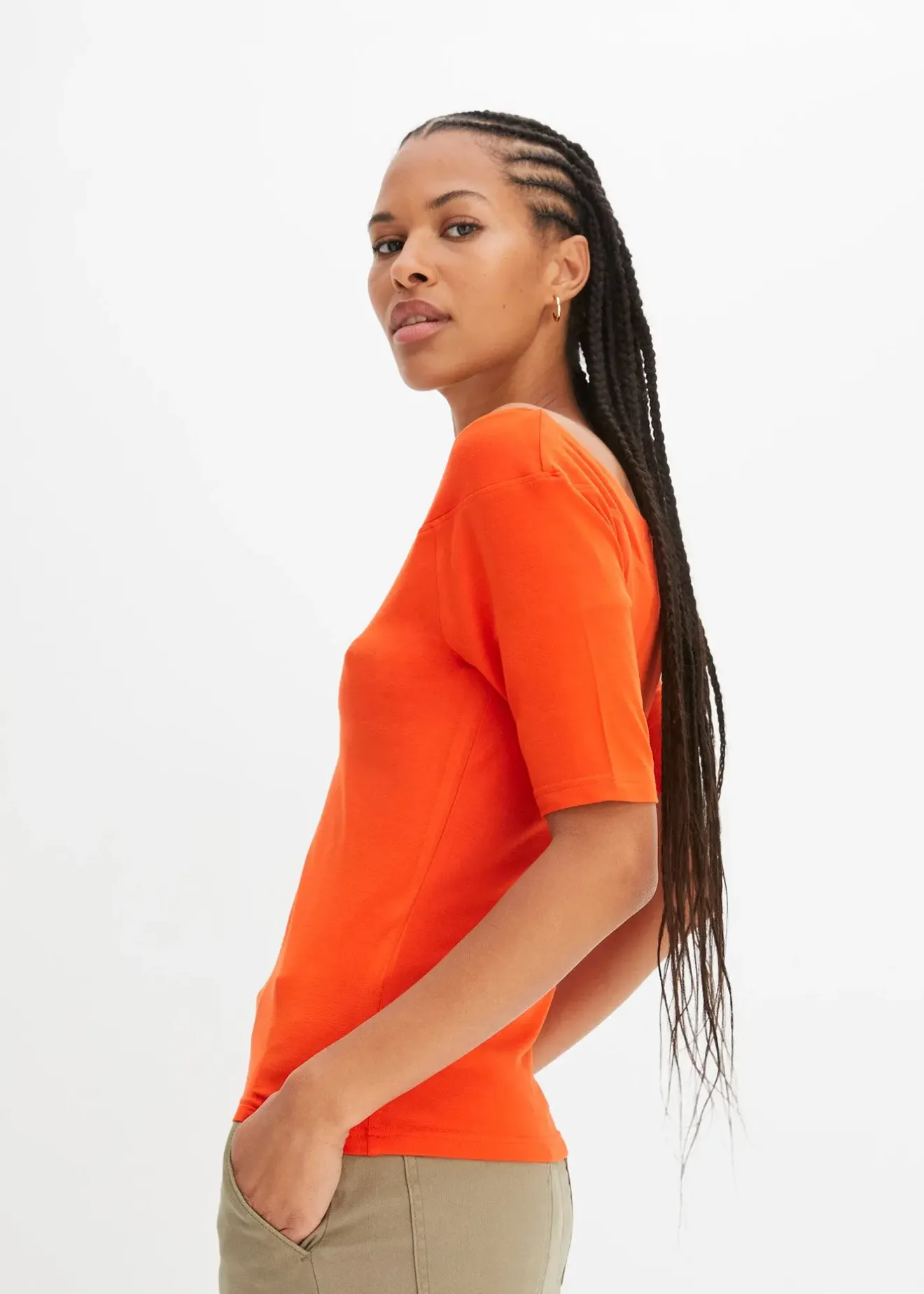 bonprix T-shirt encolure Bardot en viscose extensible|Femme T-Shirts & Tops