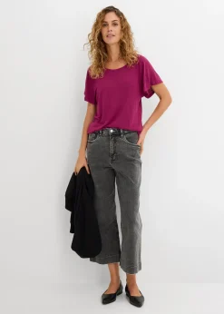 Femme bonprix T-Shirts & Tops|T-shirt fil flammé à manches papillon