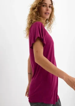 Femme bonprix T-Shirts & Tops|T-shirt fil flammé à manches papillon