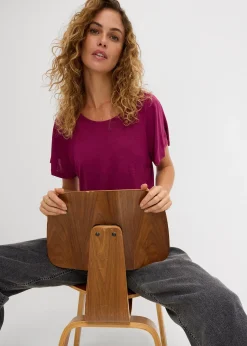 Femme bonprix T-Shirts & Tops|T-shirt fil flammé à manches papillon