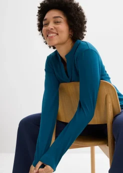 Femme bonprix Basiques|T-Shirts & Tops|T-shirt long à col tunisien