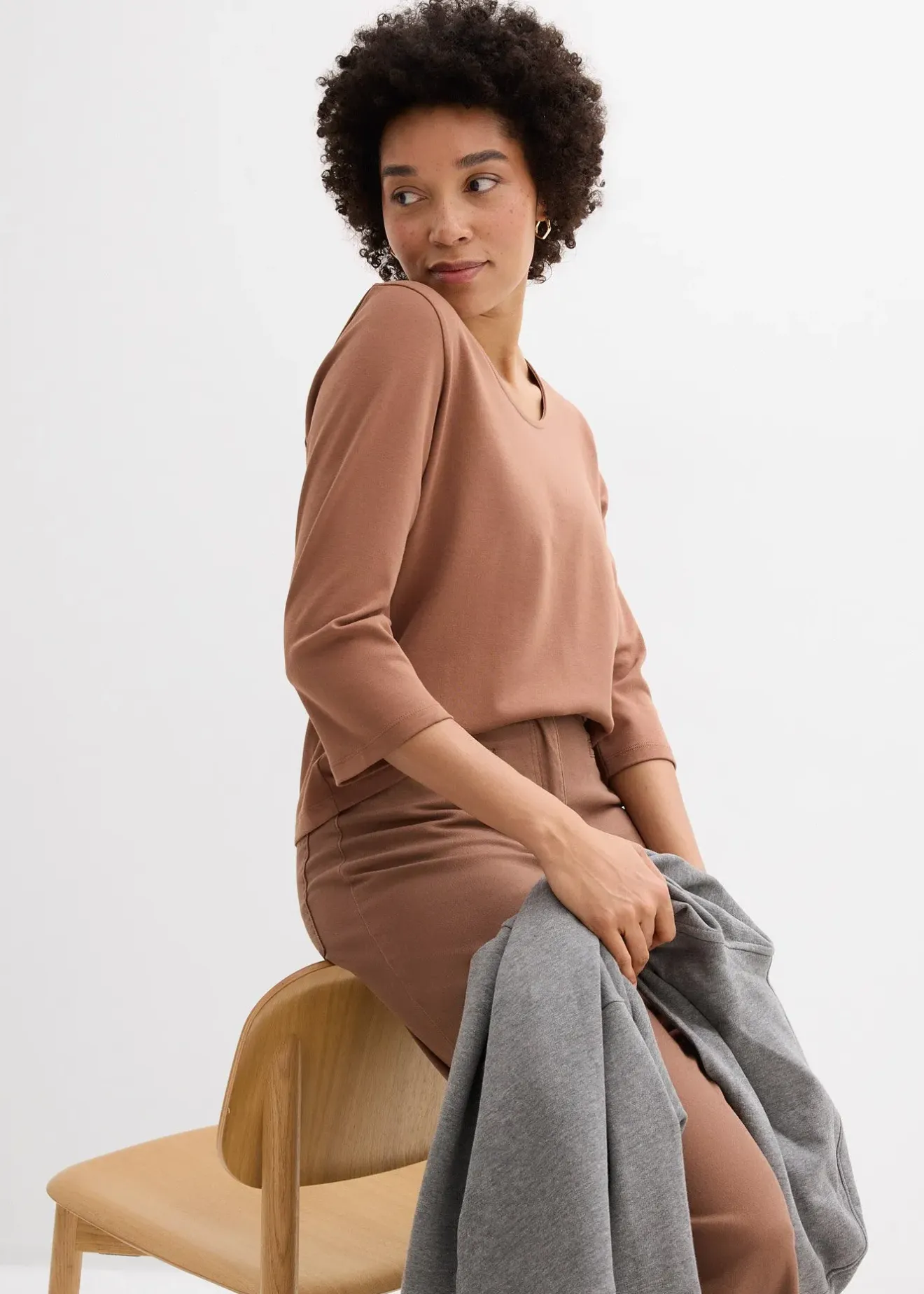 Femme bonprix Basiques|T-Shirts & Tops|T-shirt manches 3/4 en jersey épais 100% coton