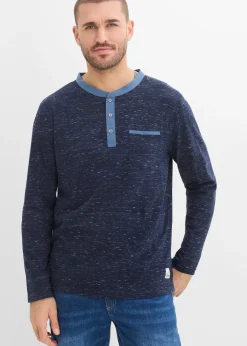 Homme bonprix T-Shirts & Polos|T-shirt manches longues à col tunisien, en fil flammé